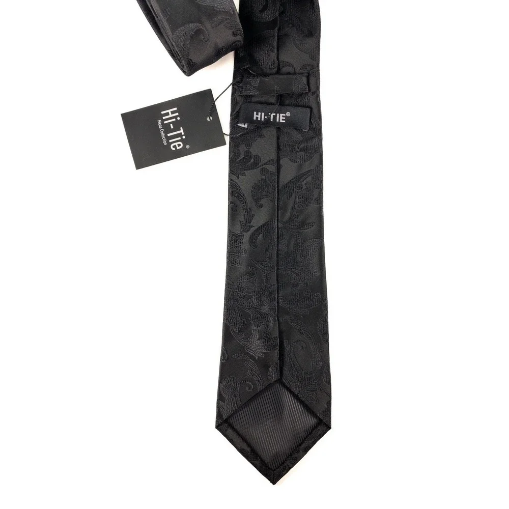 NWT Hi-Tie, Midnight Black Jacquard Paisley Silk Tie,  60